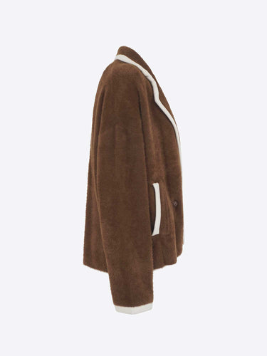 Essentiel Cardigan marrone con profili a contrasto